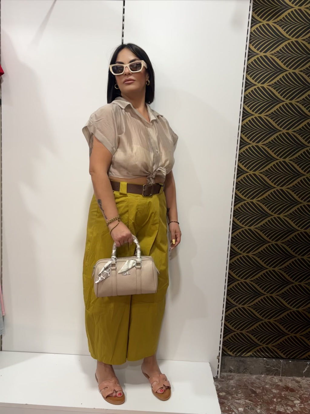 Camicia Crop in Viscosa con Nodo