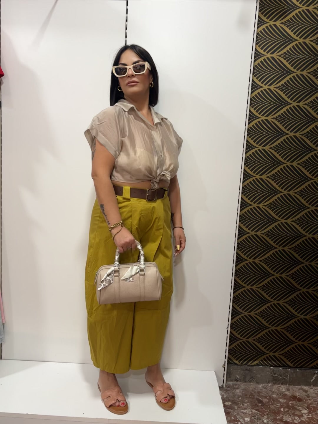 Camicia Crop in Viscosa con Nodo