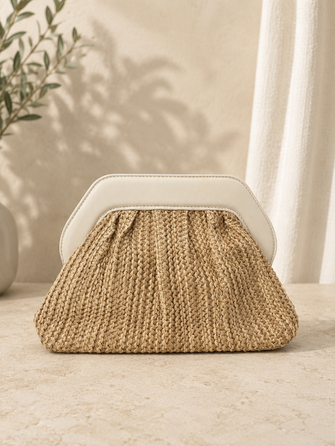 Clutch Intrecciata Effetto Paglia con Tracolla