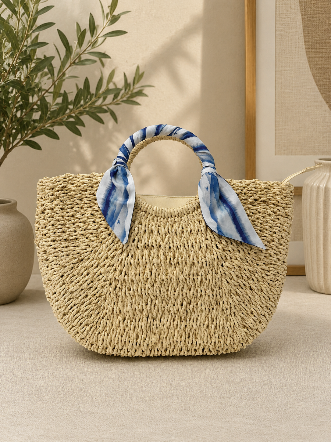 Borsa Mare Intrecciata con Foulard – Maxi Shopper Estiva