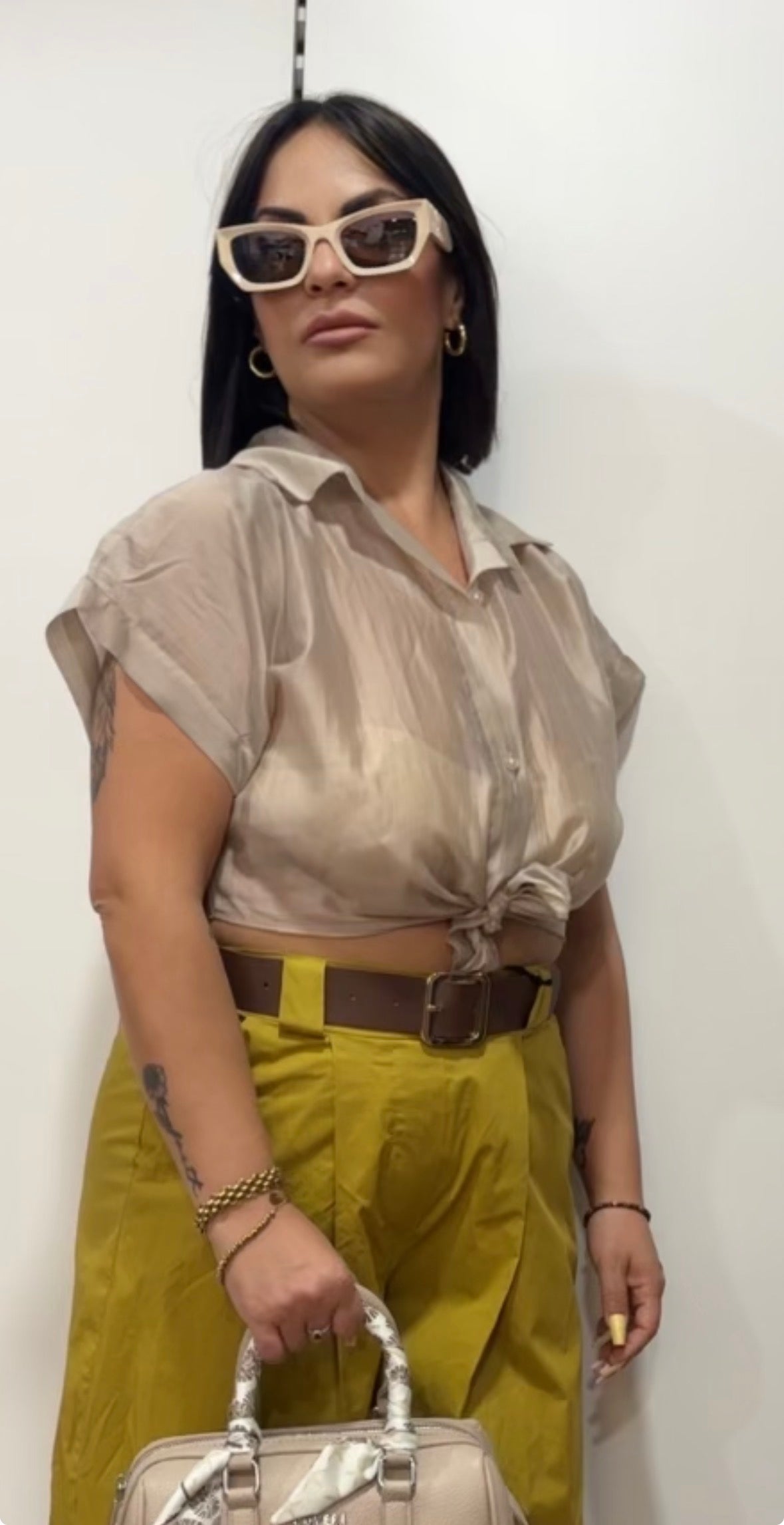 Camicia Crop in Viscosa con Nodo