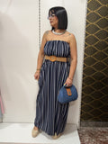 Abito Lungo a Fascia Righe Blu