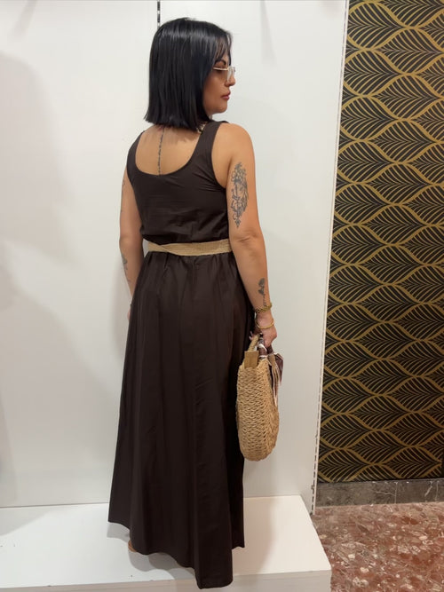 Abito Maxi con Cintura Effetto Rafia”