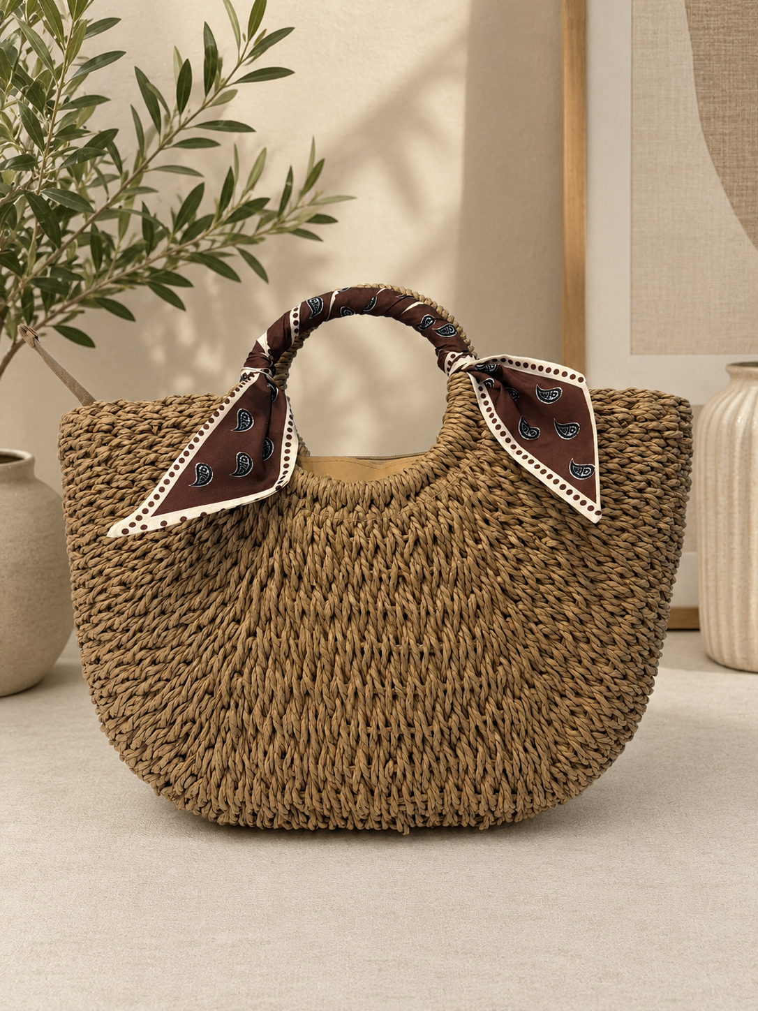 Borsa Mare Intrecciata con Foulard – Maxi Shopper Estiva