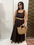 Abito Maxi con Cintura Effetto Rafia”