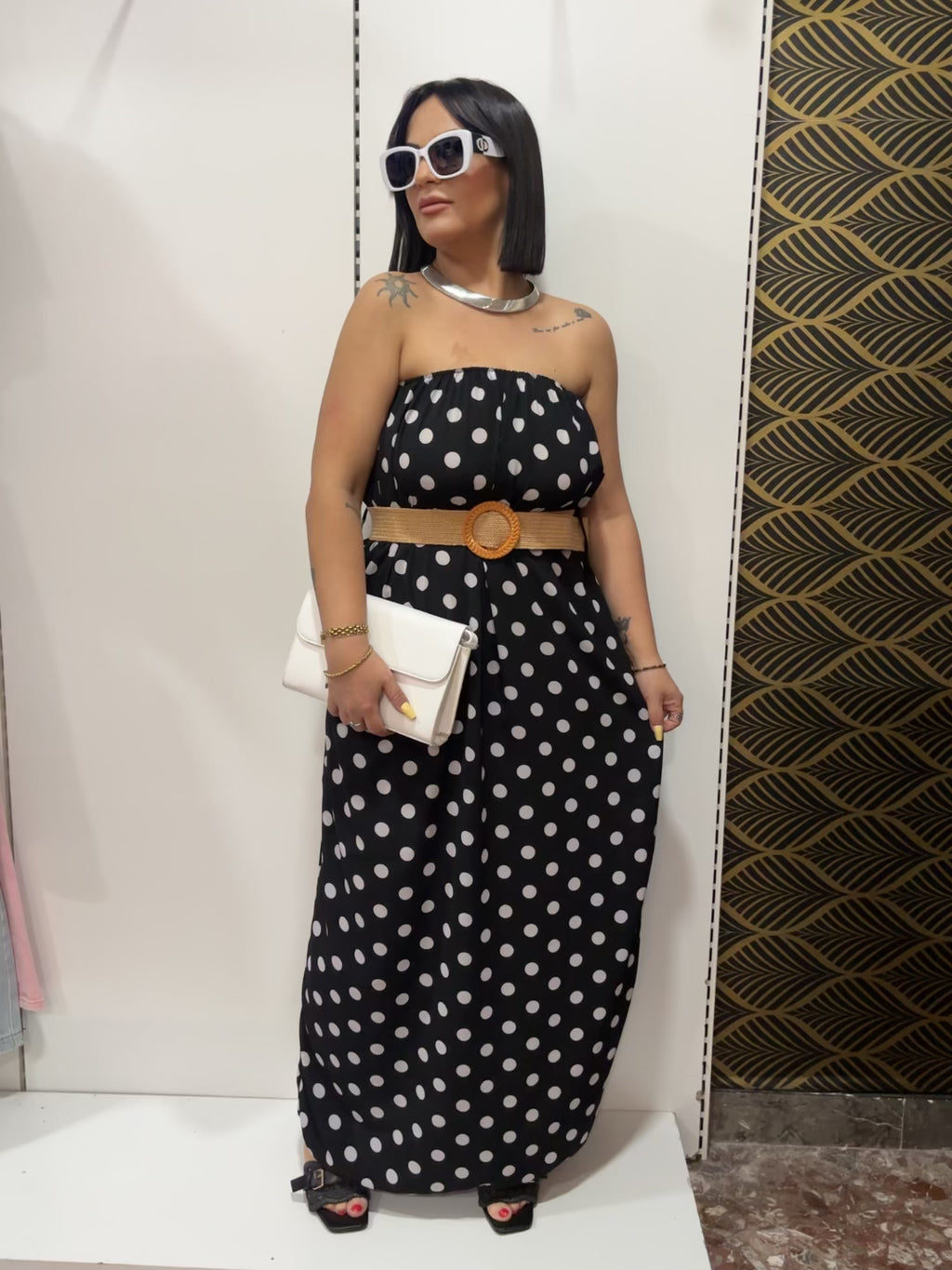 Abito Lungo a Pois Nero e Bianco ⭐