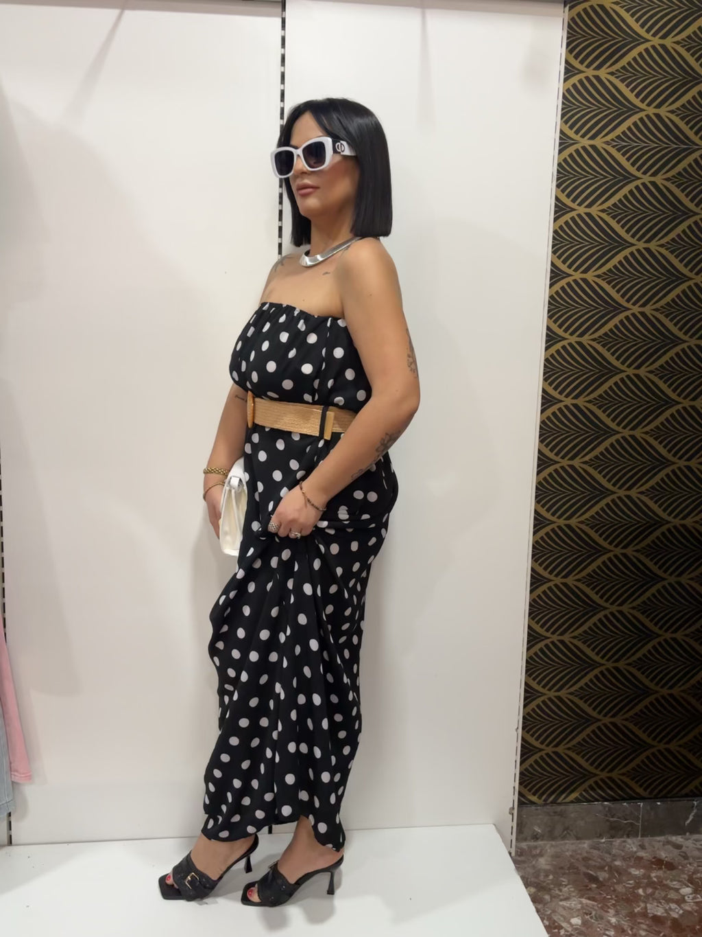 Abito Lungo a Pois Nero e Bianco ⭐